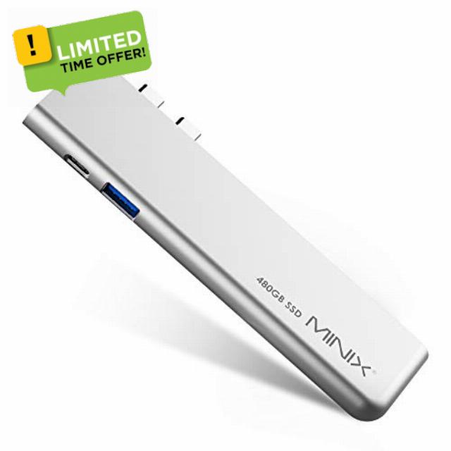 MINIX NEO SD4 USB-C Multiport 480GB SSD Storage Hub for Apple MacBook Air/Pro | 4K@60Hz Display | Thunderbolt 3 | USB 3.0