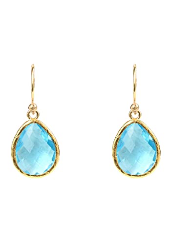 Latelita Petite Drop Earrings 18ct Gold Plated Sterling Silver Drop Natural Gemstone Pear Blue Topaz Blue Gold Decembe