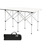EVER ADVANCED Camping Table that Fold Up 3.8ft Folding Table Aluminium Garden Table Roll Up Top 6...