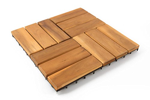 Villa Acacia Wood Interlocking Deck Tiles for Outdoor Patio and Floors (12 x 12