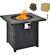 COSTWAY Outdoor Gas Patio Heater, 12 KW Flame Adjustment Portable Propane Fireplace with Lockable...