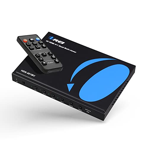 Orei Quad Multi HDMI Viewer 4 in 1 Out HDMI Switcher 4 Ports Seamless Switcher and IR Remote Support 4K @ 30Hz 1080P for PS4/PC/DVD/Security Camera
