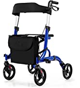 Maxmass Lightweight Folding Rollator, Adjustable Mobility Walker with Seat, Dual Brake, Umbrella ...