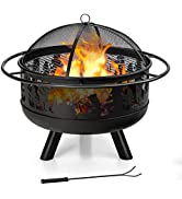 COSTWAY Outdoor Fire Pit, 3 in 1 Barbecue Table Brazier with BBQ Grill Shelf, Log Poker and Water...