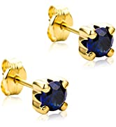 Orovi Gold Stud Earrings for Women - Solid 9k /375 White Gold - Sapphire/Ruby/Emerald/CZ Gemstone...