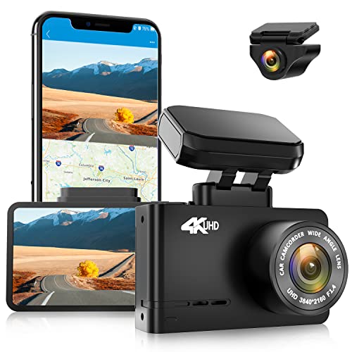 WOLFBOX 4K Dash Cam with WiFi GPS Dashboard Camera Front 4K/2.5K and Rear 1080P Dual Car Recorder