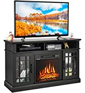 COSTWAY 2000w Electric Fireplace Stove Heater, 3-Side View Portable Electric Wood Burner with Adj...