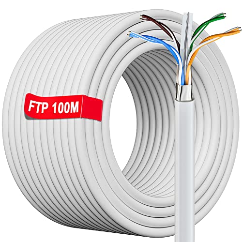 328 ft/100m Ethernet Network Bulk Cable | FTP 23AWG Shielded Gigabit Anti-Jamming Internet Cable Outdoor Weatherproof Direct Burial | Cat 6