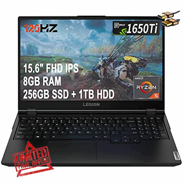 2021 Flagship Lenovo Legion 5 Gaming Laptop 15.6" FHD IPS 120Hz AMD 6-Core Ryzen 5 4600H (Beats i7-9750H) 8GB RAM 256GB SSD + 1TB HDD GeForce GTX 1650 Ti 4GB Backlit Win10 + HDMI Cable