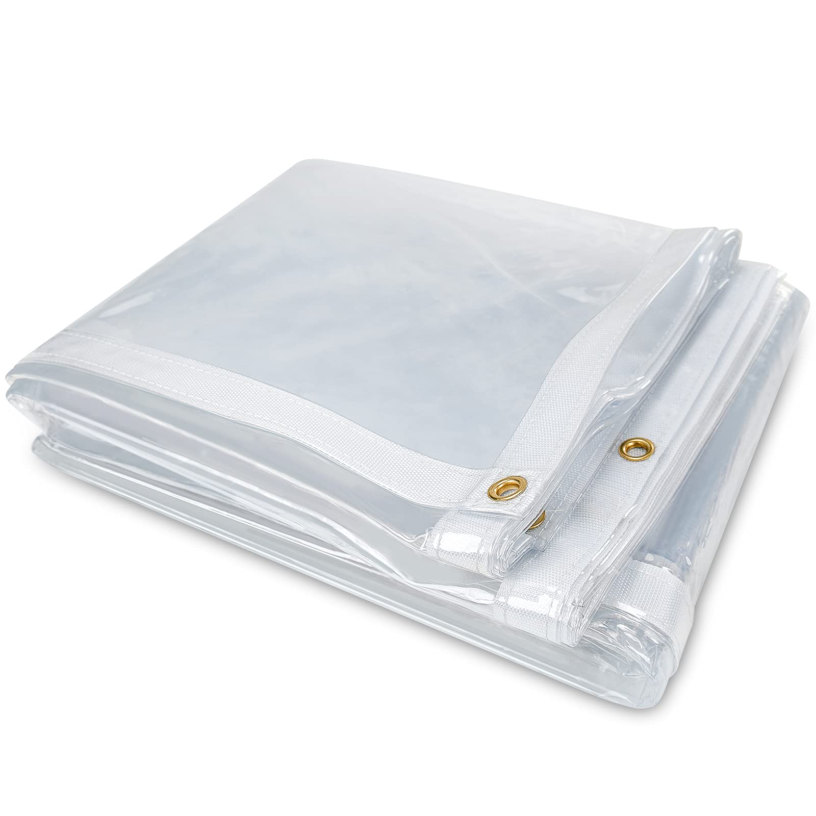 8 x 8FT Outdoor Clear Tarp Curtain Waterproof Wind-Proof 24 Mil Transparent Vinyl Tarp for Patio Pergola Garden Canopy Rainproof Anti-Tear PVC Thick Cover with Grommets