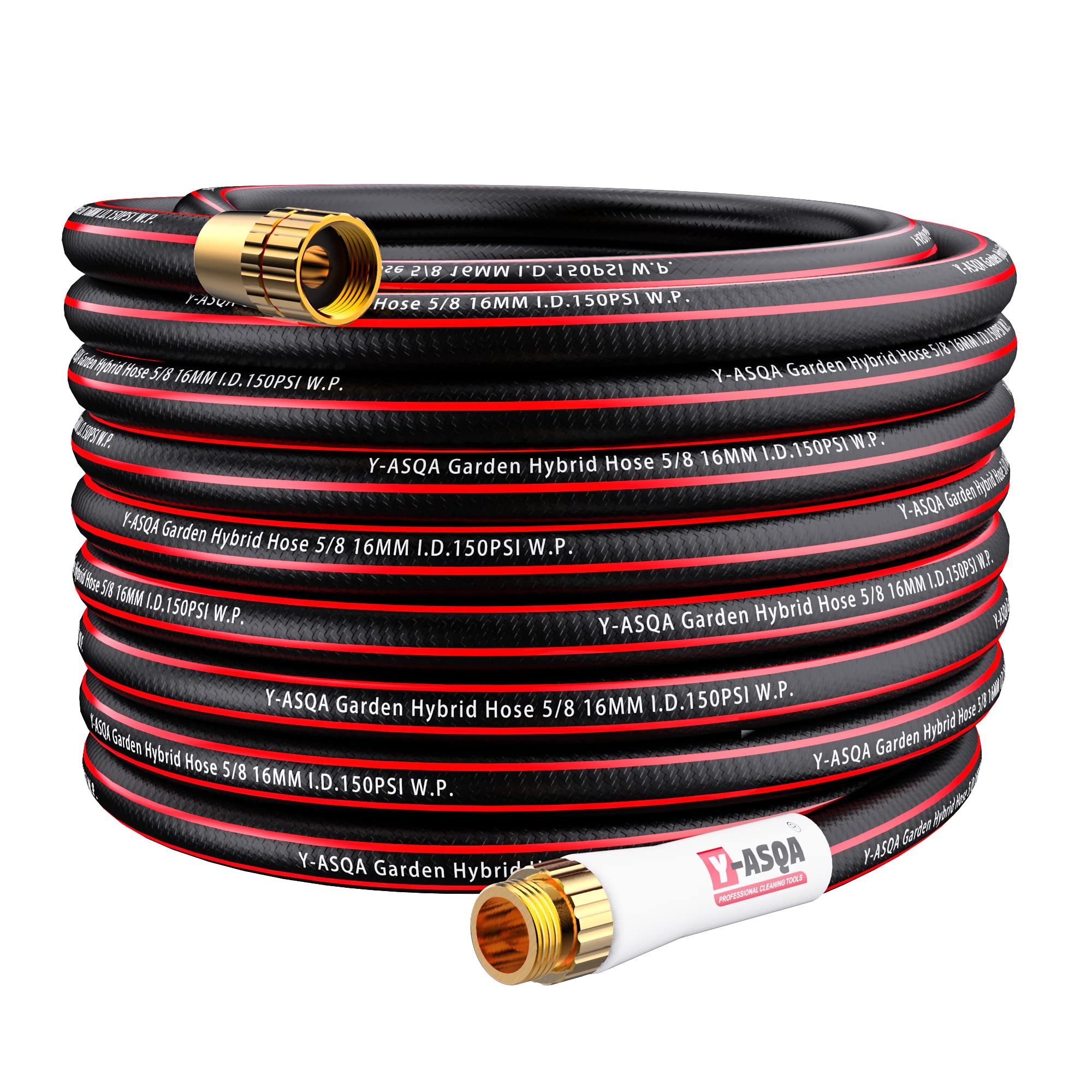 Y-ASQA rubber garden hose 50 ft,Commercial Grade Lead-in Hose 5/8 in Dia x 50 ft Heavy duty kink-resistant 150PSI durable high burst strength Industrial Water Hose