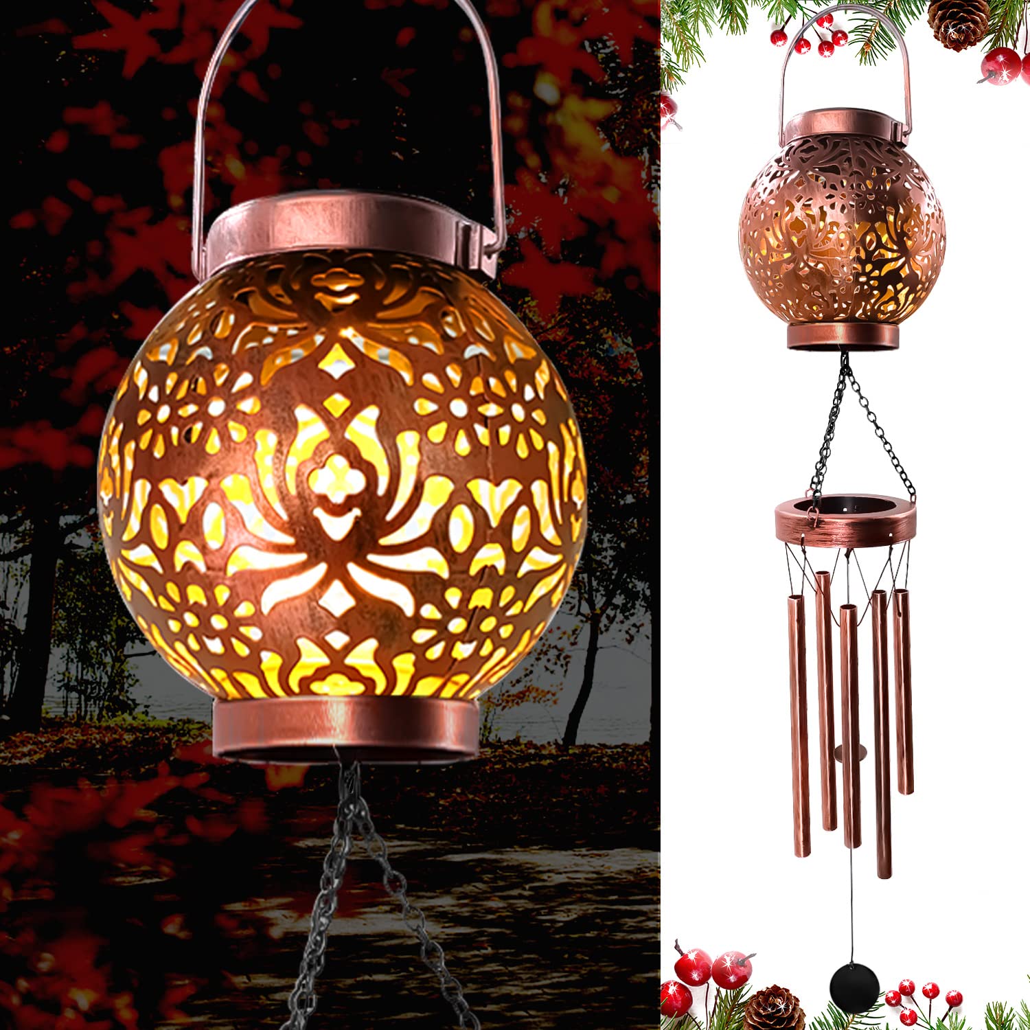 Astarin Solar Wind Chimes for Outside Hanging Led Solar Lights Outdoor Garden Lantern Decorative as Gift for Women mom Grandma Best Friends' Birthday Gift Bronze