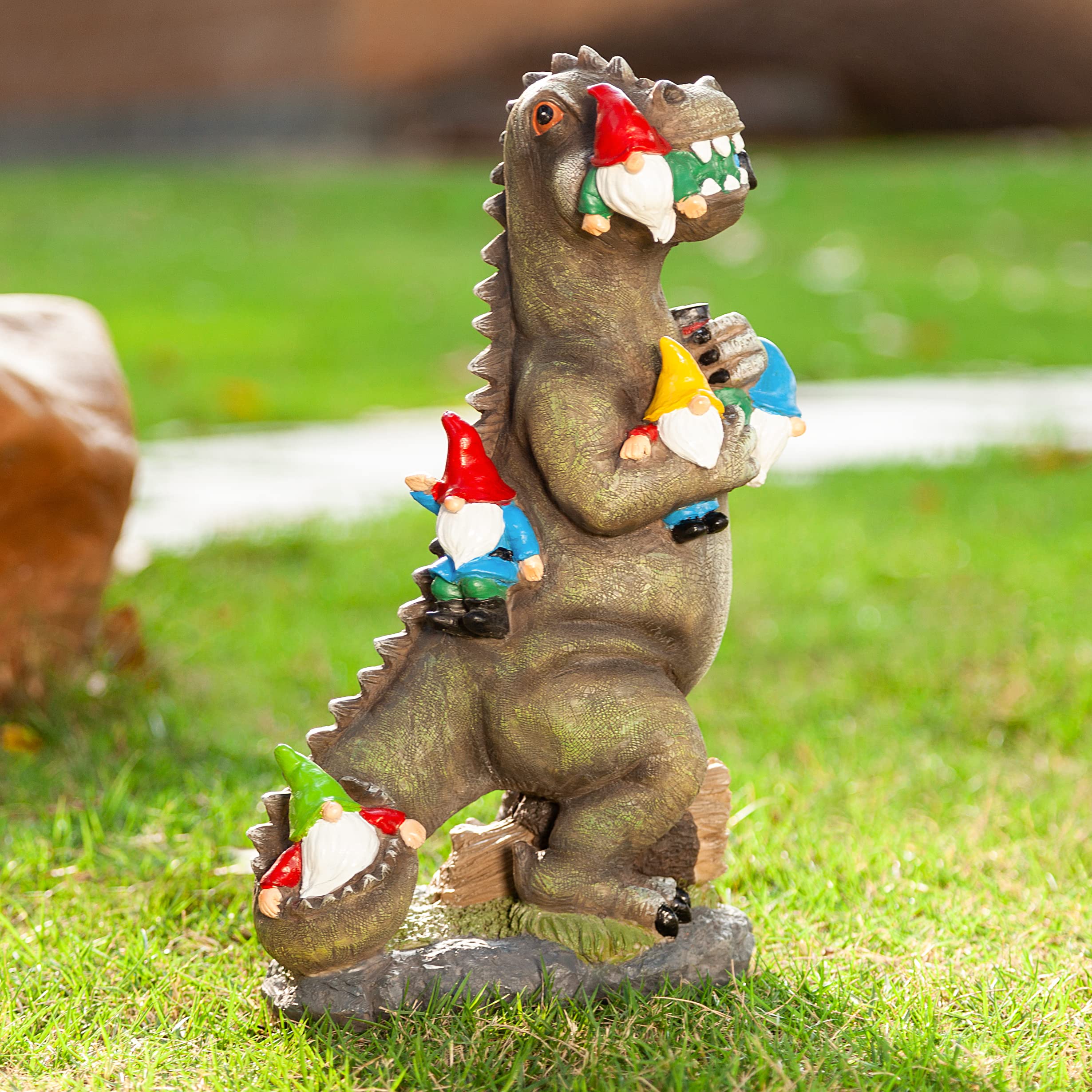 Malister 14 Inch Dinosaur Gnomes Garden Statues for Fall Winter Garden Decor