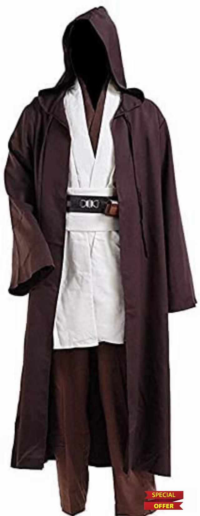 NUWIND Mens Jedi Costume Medieval Tunic Hooded Cape Cloak Robe Halloween Cosplay Outfit for Adults