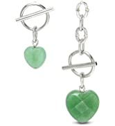 Jeulia Pear Natural Stud Earrings: Women Black Agate Green Aventurine Healing Crystal Earrings Ba...