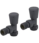 NRG 15mm Anthracite Angled TRV Thermostatic Radiator Valves with Manual Angled Valve for Towel Ra...