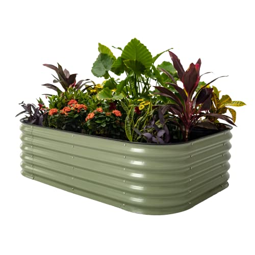 17" Tall 6 in 1 Modular Metal Raised Planter Bed for Vegetables Flowers Patio Ground Planter Box-Olive Green