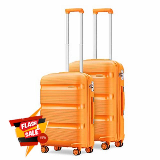 Kono Sets 2 Piece Luggage Polypropylene Suitcase 20"+24" Lightweight Hard Shell Travel Trolley with TSA Lock Spinner Wheels (Orange)