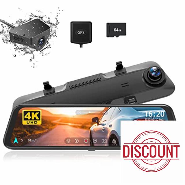 WOLFBOX G850 4K Mirror Dash Cam: 12'' Rear View Car Camera
