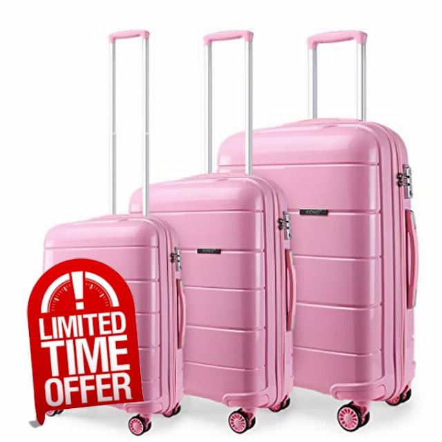 Kono Lightweight Polypropylene Suitcase Hard Shell Luggage Sets Built in TSA Lock 55cm/65cm/74cm (Set of 3
