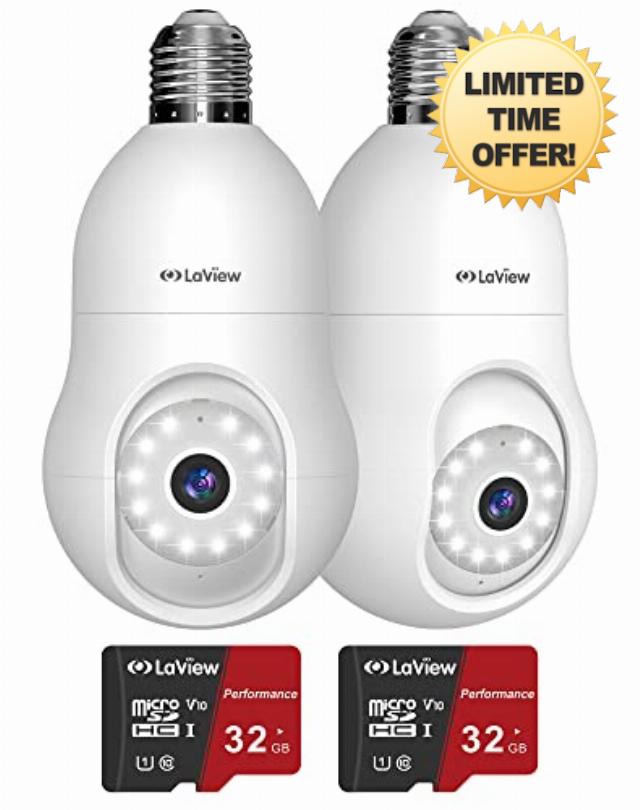 LaView 4MP Bulb Security Camera 2.4GHz with 32G SD Card(2-Pack)