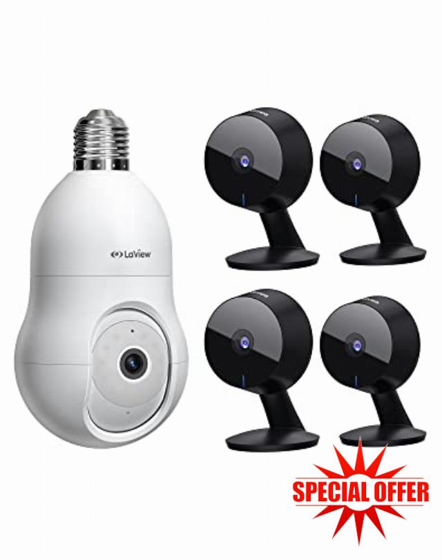 LaView 4MP Bulb Security Camera with 4 Indoor Camera