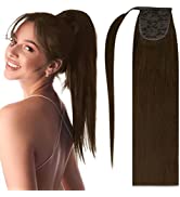 Fshine Ponytail Extension Human Hair Color 1 Clip in Jet Black Ponytail 14 Inch 1 Piece Ponytail ...
