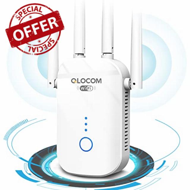 QLOCOM WiFi Extender Booster Blazing-Fast 1200Mbps WiFi Booster Range Extender 5GHz & 2.4GHz Dual Band