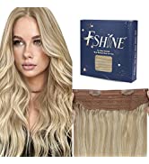 Fshine Fish Wire Hair Extensions Real Human Hair Dark Brown Fading to Chestnut Brown Highlight wi...