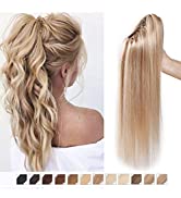 Elailite Human Hair Ponytail Extension Real HairPiece Remy Hair - Wrap Around With Clip Corn Wave...