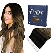Fshine Tape Extensions Balayage 20 inch 50 Gram 20 Pcs Colour 1B Black Fade to Silver with 1B Bla...