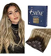 Fshine Balayage Clip in Hair Extensions Real Human Hair 22 Inch/55CM 7 Pcs Straight Clip in Color...