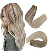 Easyouth Weft Hair Extensions Real Hair 100g 16 Inch Weft Extensions White Blonde Double Weft Sew...