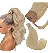 Easyouth Ponytail Hair Extensions Ash Brown Highlight Platinum Blonde Wrap Around Pony Tail 20 In...