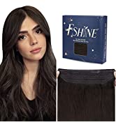 Fshine Fish Wire Hair Extensions Human Hair Extension Color 1 Jet Black Straight Real Hair Extens...