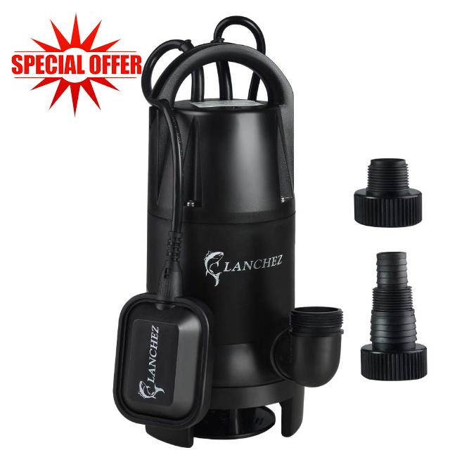 Lanchez 1 HP Submersible Sump Pump 4462GPH Clean & Dirty Water Transfer Pump with Float Switch for Pool Garden Cellar Pond