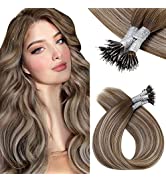 Vivien Nano Beads Human Hair Extensions 16inch Ombre Brown Nano Ring Real Hair Extensions Balayag...