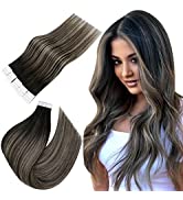 Easyouth Tape in Hair Extensions Ombre Black to Brown and Honey Blonde Tape Extensions Remy Real ...