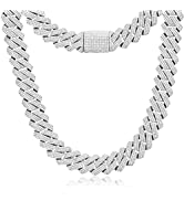 Iced Out Chain, 12/ 13/ 20MM Miami Cuban Link Chain For Men Women, 18k Gold/ Platinum Plated Blin...