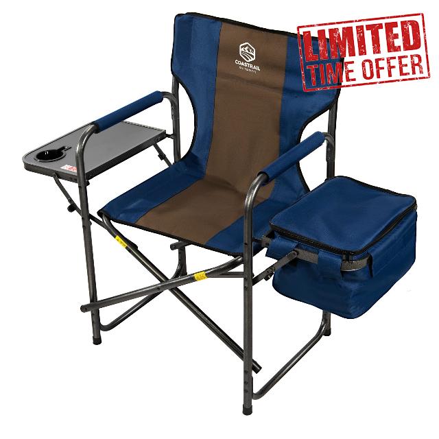 Coastrail Outdoor Folding Directors Chair with Cooler Camping Chair Portable with Side Table