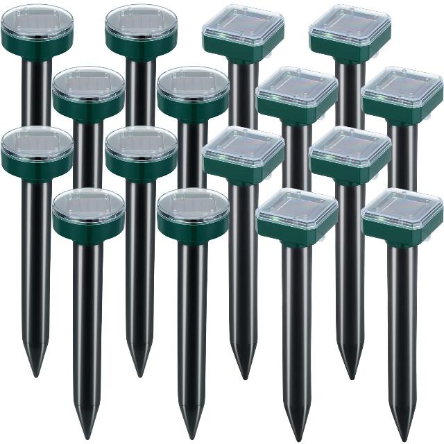 Kittmip 16 Pack Solar Mole Repellent Solar Animal Repeller Stakes Waterproof Ultrasonic Gopher Repellent Outdoor Ultrasonic Gopher Control Spikes Ultrasonic Pest Control for Farm