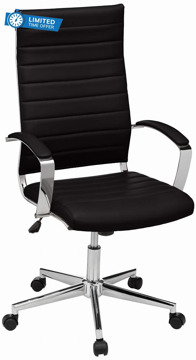Amazon Basics High-Back Executive Swivel Office Desk Chair with Ribbed Puresoft Upholstery - Black