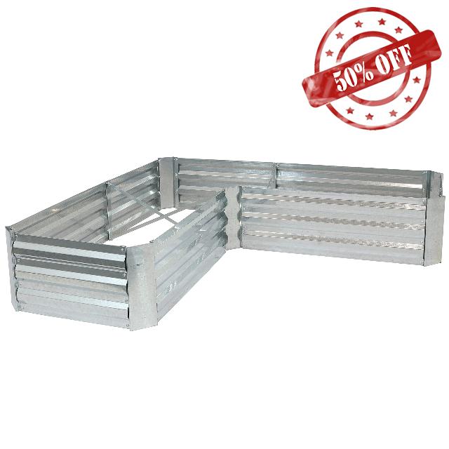 Sunnydaze L-Shaped Raised Garden Bed - Corrugated Galvanized Steel Raised Garden for The Yard - 59.5-Inch Rectangle Planter for Plants