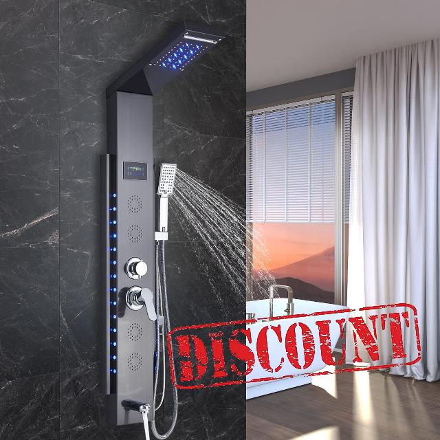 AWorddy LED Shower Panel Column Tower with Waterfall