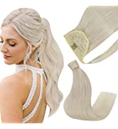 Easyouth Wrap Around Ponytail Hair Extensions Real Hair Ponytail Extensions White Blonde One Piec...