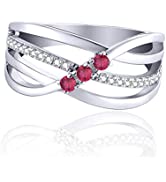 JO WISDOM Women Ring,925 Sterling Silver Intercrossed Engagement Ring with AAA Cubic Zirconia