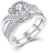 JO WISDOM Women Ring Bridal Sets,925 Sterling Silver 3-stone Engagement Wedding Anniversary Promi...