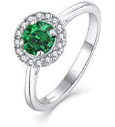 JO WISDOM Women Ring,925 Sterling Silver Halo Ring with 6MM 5A Cubic Zirconia,Jewellery for Women