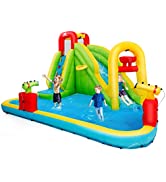 COSTWAY Inflatable Bouncy Castle, Jumper House Water Pool Slide Activity Center with Water Slide,...