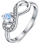 JO WISDOM Women Ring, 925 Sterling Silver Infinity Birthstone Ring with Heart Cut 3A Cubic Zirconia